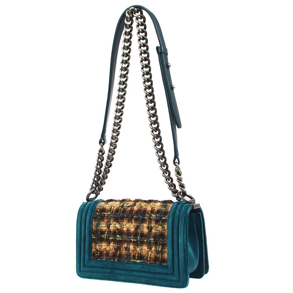 Chanel Quilted Tweed Boy With Velvet Flap Bag Blue - Picture 2 of 4